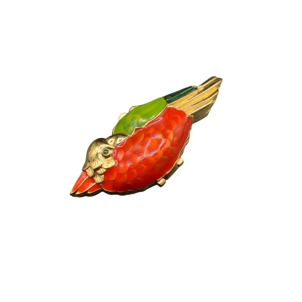 Estee Lauder Solid Perfume Compact Red Enameled Bird Collectible Compact